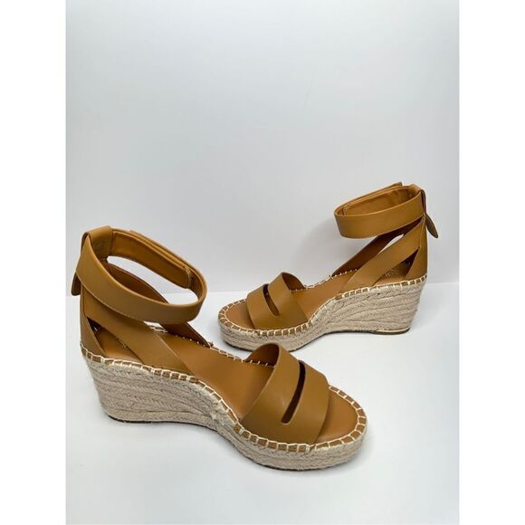 Franco Sarto Leather Sandals Womens‎ Size 9.5 Brown Wedges Open Toe Ankle Strap - Picture 5 of 10